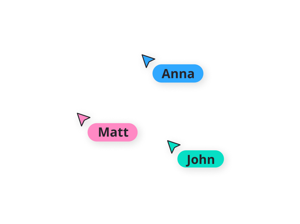 Three mouse pointers with names indicating real-time collaboration using SuperViz for Autodesk Platform Services. The names are Olivia, Paul, and Jane, each with a colored pointer next to their names